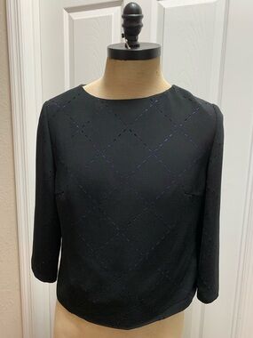 Black and purple Two Twenty Five Diamond-Pattern Long Sleeve Blouse